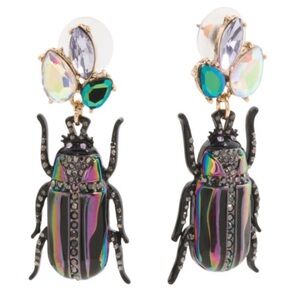Betsey Johnson Beetle Halloween Multicolor Iridescent Gems Gunmetal Earrings NEW